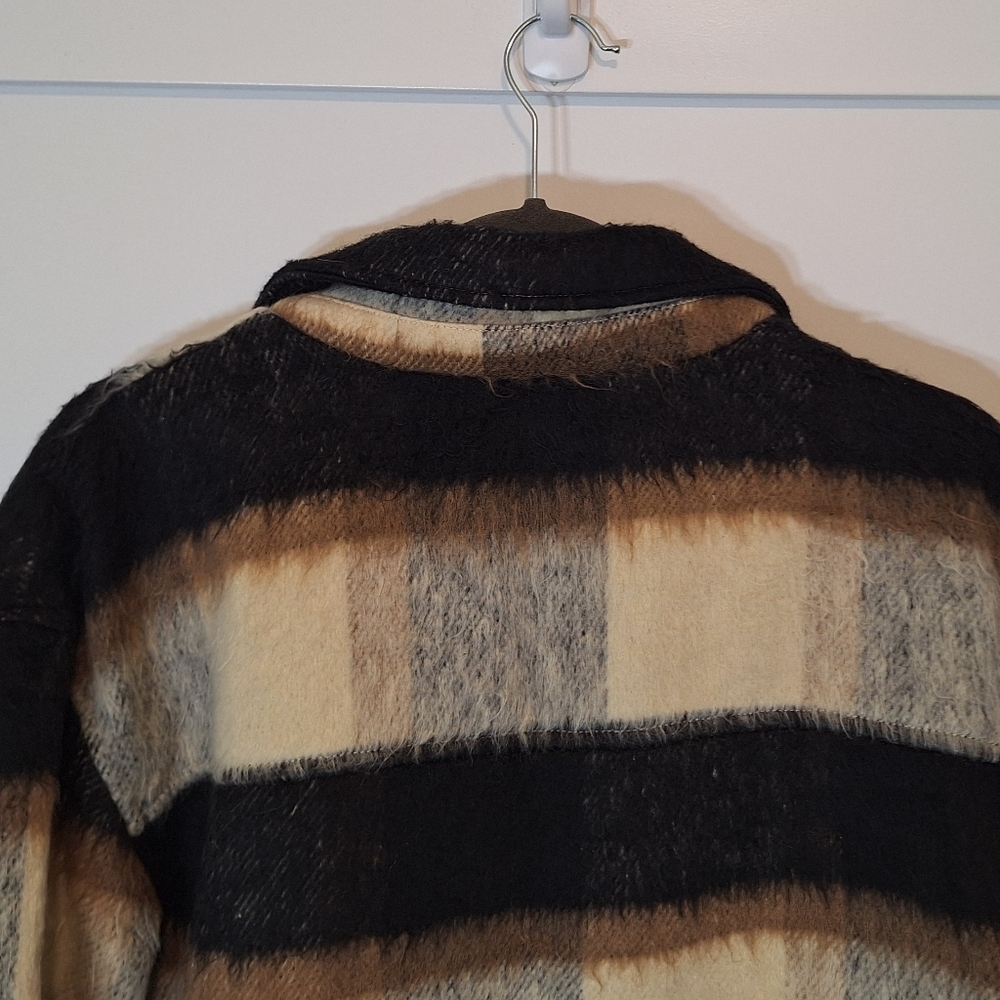 Wonderly Button Up Down Plaid Shacket Coat Pockets Large Black Brown Cream Soft - Picture 10 of 10